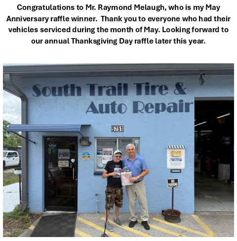Congratulations to Mr. Raymond Melaugh, who is my May Anniversary raffle winner.